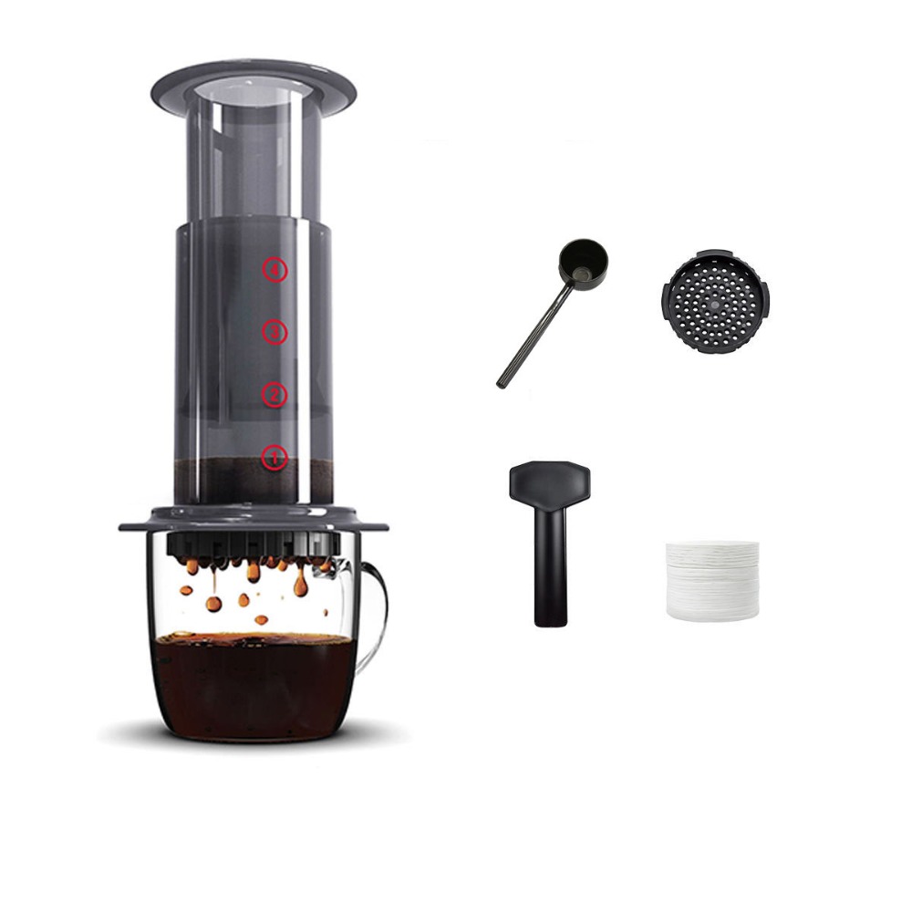 French Press Coffee Maker - 공유 냄비 휴대용 커피 주전자 투명