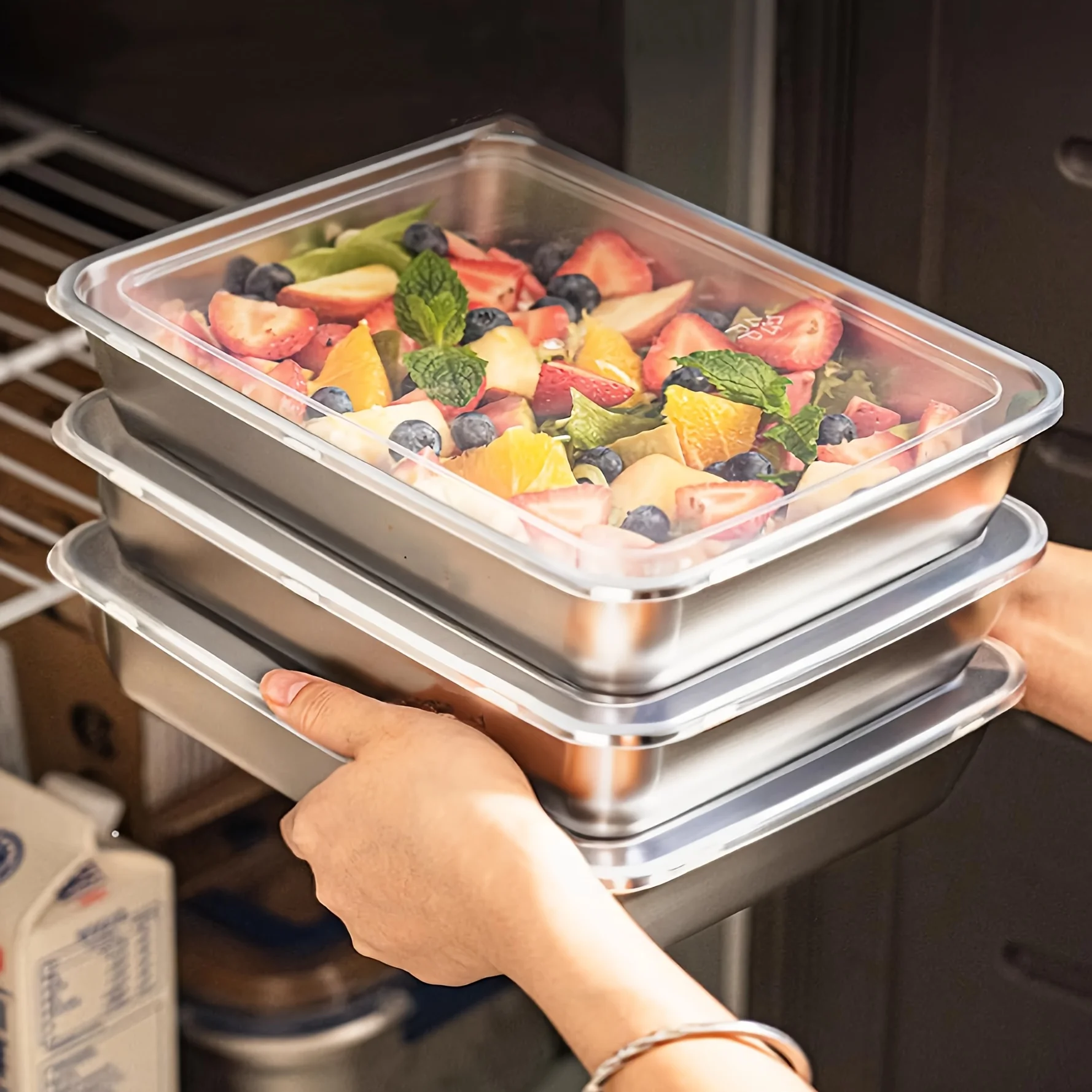 Kitchen Gadgets Website - 3개 스텐밧드 밀폐용기, 스텐+밀폐용기 반찬통, 냉동보관용기