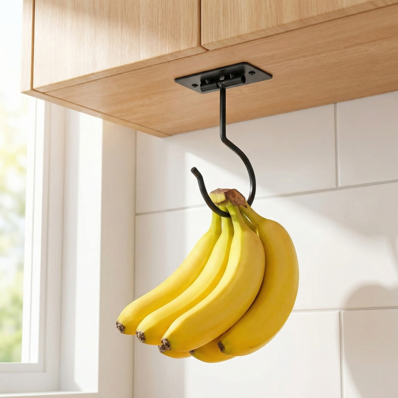 Kitchen Gadgets Storage - 블랙 메탈 셀프 접착식 바나나 걸이