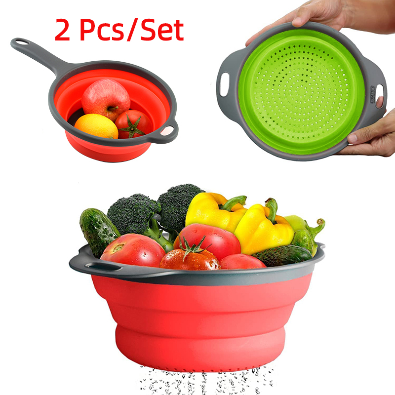 Silicone Steamer Basket - 2 개/대 접이식 실리콘 소쿠리 과일