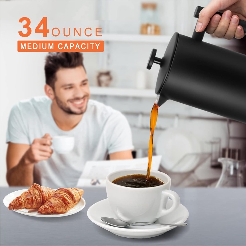 프렌치 프레스 커피 메이커 34온스 스테인리스 스틸 벨 - French Press Coffee Maker 리뷰 및 가격