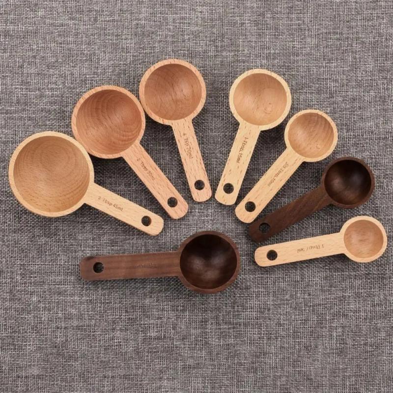 나무 계량 스푼 7.5-45ML 휴대용 너도밤나무 호두 - Kitchen Gadgets For Chefs 리뷰 및 가격