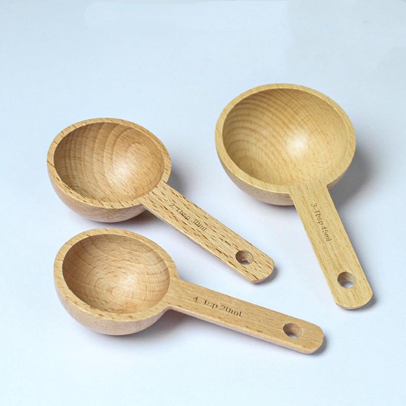 나무 계량 스푼 7.5-45ML 휴대용 너도밤나무 호두 - Kitchen Gadgets For Chefs 리뷰 및 가격