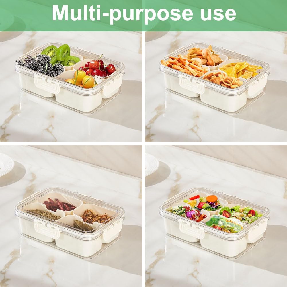 휴대용 식품 보관함, 스낵 보관함, 뚜껑이 있는 4칸, - Kitchen Gadgets Storage 리뷰 및 가격