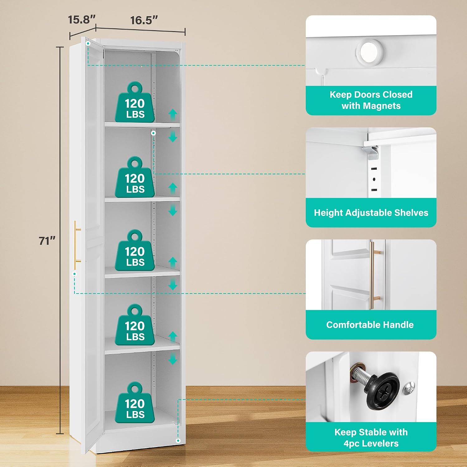 키가 크고 좁은 수납장, 한 개의 문과 5개의 선반이  - Kitchen Gadgets Storage 리뷰 및 가격