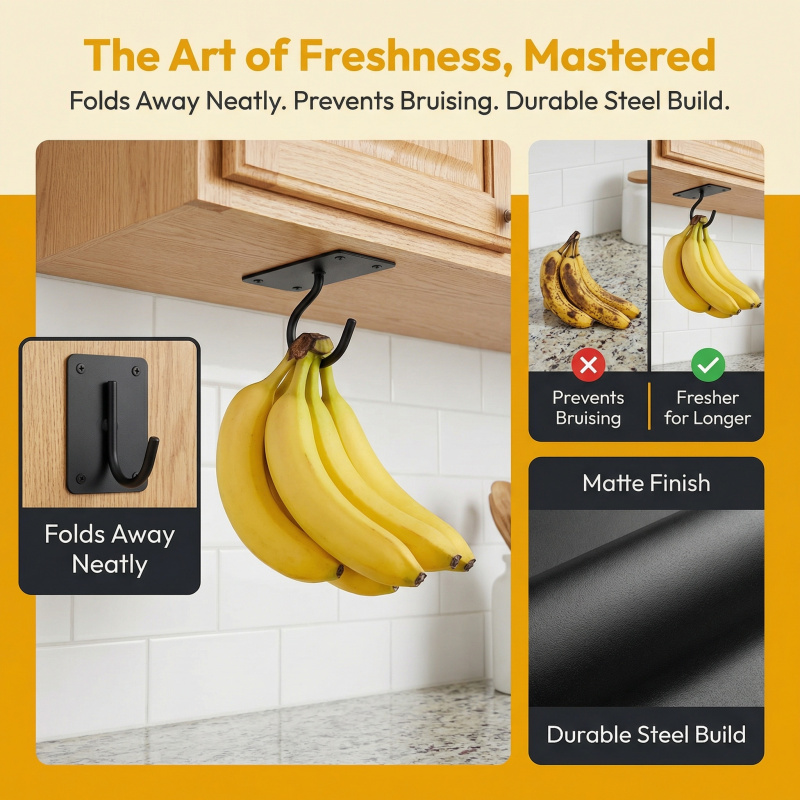 블랙 메탈 셀프 접착식 바나나 걸이 접이식 수납 랙 공 - Kitchen Gadgets Storage 리뷰 및 가격
