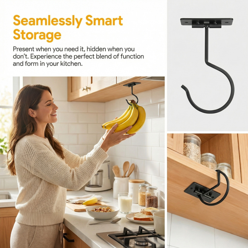 블랙 메탈 셀프 접착식 바나나 걸이 접이식 수납 랙 공 - Kitchen Gadgets Storage 리뷰 및 가격